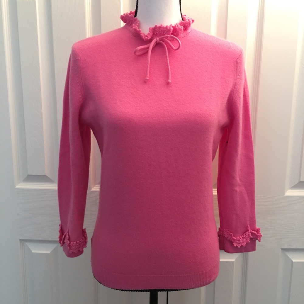 Cashmere bow lace high neck Victorian Barbie pink sweater